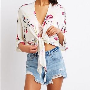 SALE! White Floral print Komodo wrap top